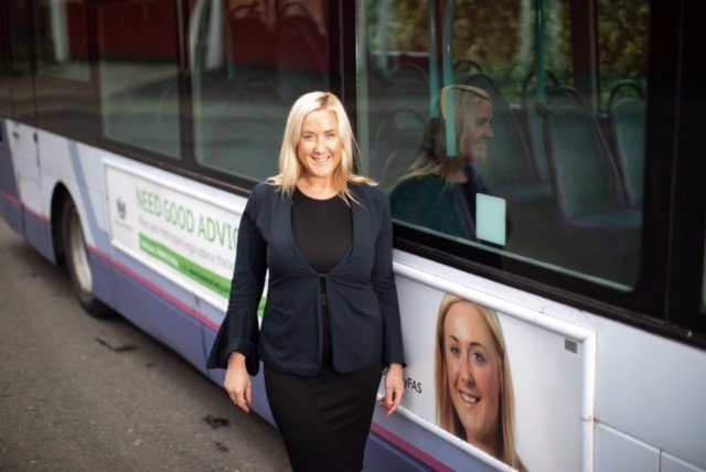 bus advertisment featuring Ruth Peters